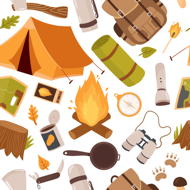 户外露营探险，徒步露营无缝模式，夏季旅游装备图片下载