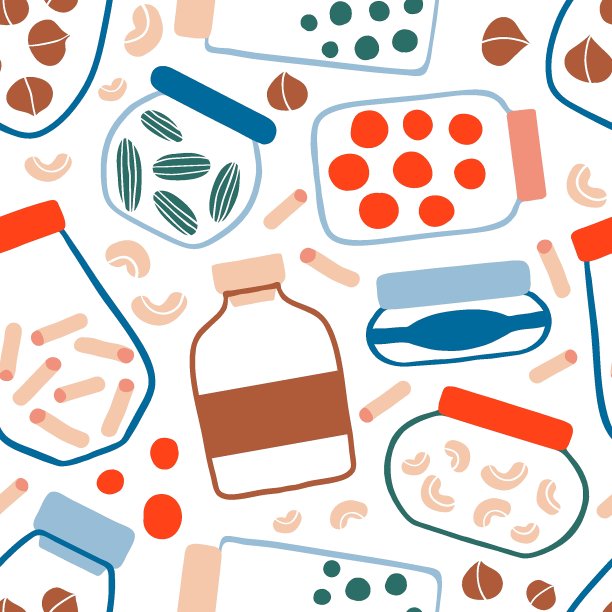 无缝图案与彩色涂鸦腌制食品图片下载