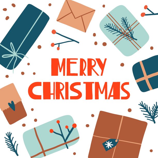 圣诞快乐插图与可爱的手画礼盒图片下载