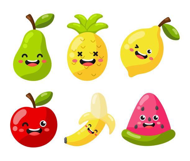 一套卡通热带水果人物卡哇伊风格孤立在白色背景。矢量插图。图片下载
