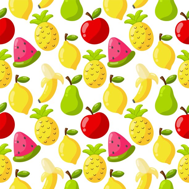 无缝模式热带水果孤立在白色背景。矢量插图。图片下载