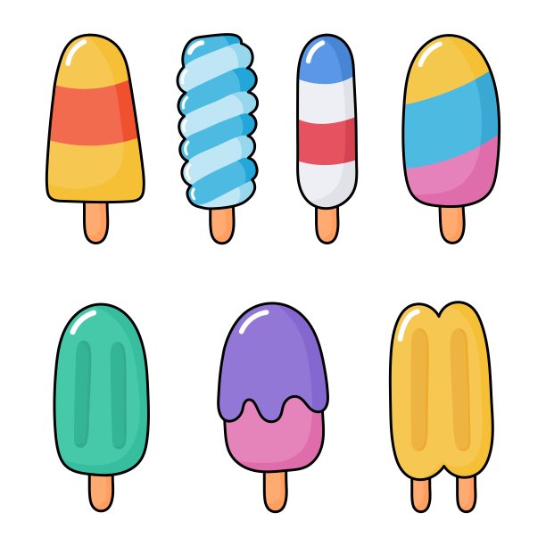 一套冰淇淋图标。卡通风格。孤立在白色背景上。矢量插图。图片下载
