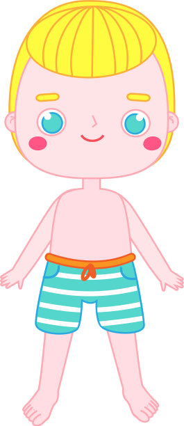 男孩穿着泳裤，夏日海滩图片下载