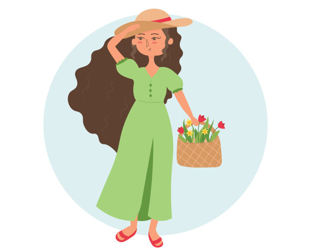 带着花篮的可爱卡通女孩图片下载