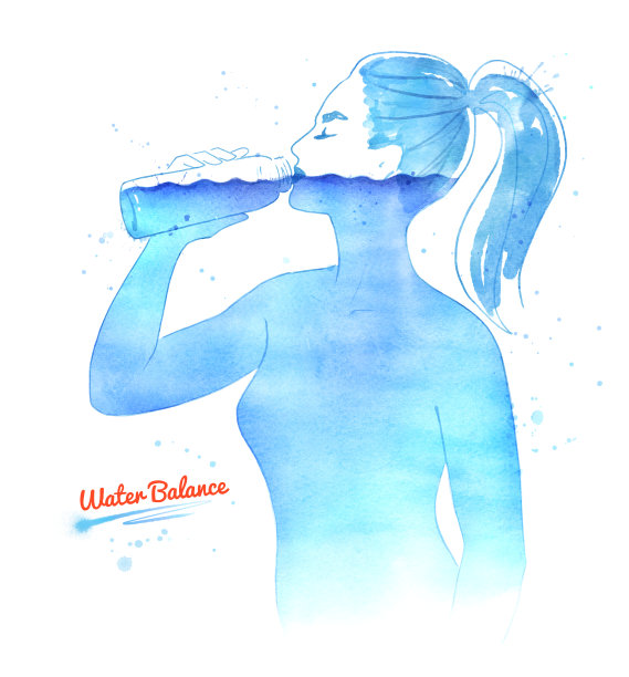 女性剪影喝满了水图片下载