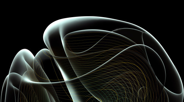 抽象艺术的3d渲染3d背景与部分超现实的外星球体或曲线球波浪螺旋扭曲优雅的有机线条形式在哑光透明塑料材料表面与圆形平行条纹图片下载