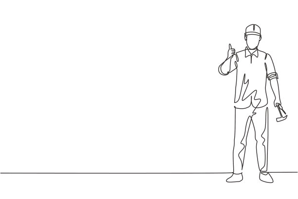 连续的一条线画一个站着的木匠图片下载