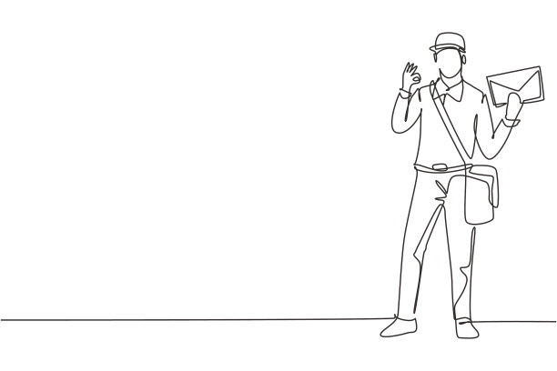 连续一条线画邮递员站在一个图片下载