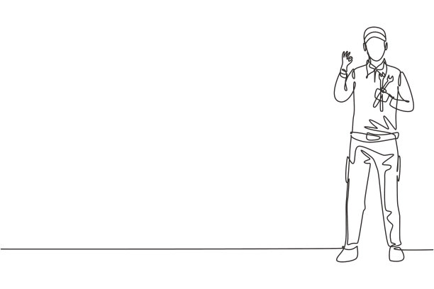 连续一行画男机修工站图片下载