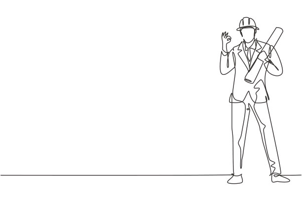 连续的一行画建筑师站在一起图片下载