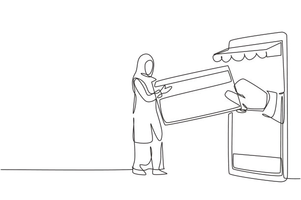 单一条线画阿拉伯妇女插入图片下载