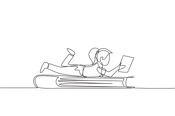 连续一行画的小女孩读书图片下载