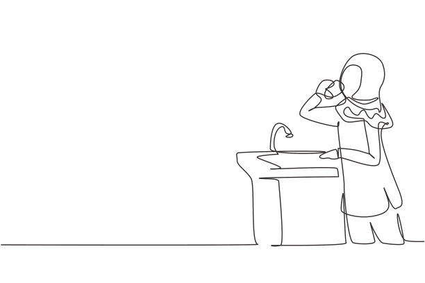 单一条线画阿拉伯女孩喝酒图片下载