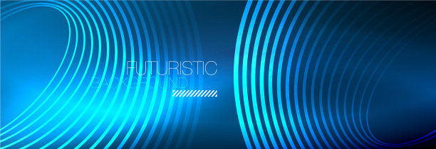 暗抽象背景与发光的霓虹灯圈图片下载