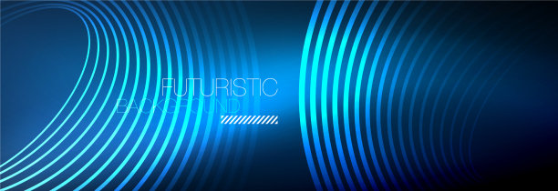 暗抽象背景与发光的霓虹灯圈图片下载