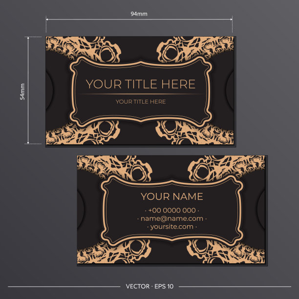 带有复古图案的黑色名片设计。装饰奢华的时尚名片。图片下载