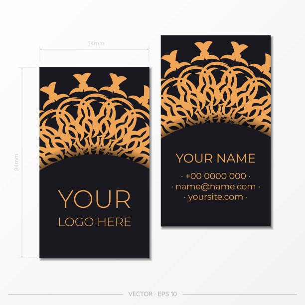 准备印刷的名片设计在黑色与希腊图案。豪华装饰的名片模板。图片下载