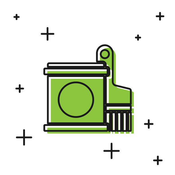 黑色油漆桶和画笔图标隔离上图片下载