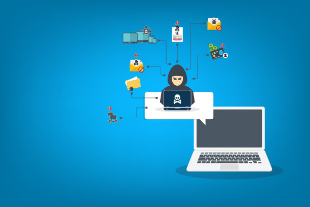 黑客用笔记本电脑窃取机密数据，个人信息和信用卡细节。黑客的概念。股票说明……图片下载