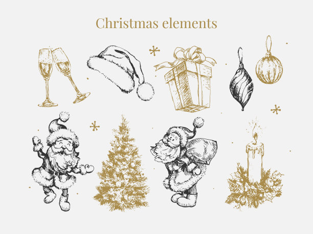 新年和圣诞节集素描插图图片下载