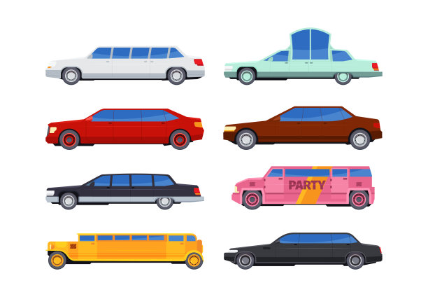 豪华轿车。优质车服务长车在平面风格艳丽的矢量图片集图片下载