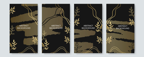 带有金色和黑色花卉元素装饰的社交媒体模板。向量集包装模板与黄金叶子为奢侈品，故事的社交媒体，邀请，化妆品背景图片下载