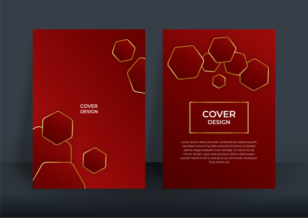 红色和金色的封面模板设计矢量为业务报告，公司简介。抽象的背景设计。现代未来主义技术背景矢量插图。流体梯度形状组成。游戏设计海报图片下载