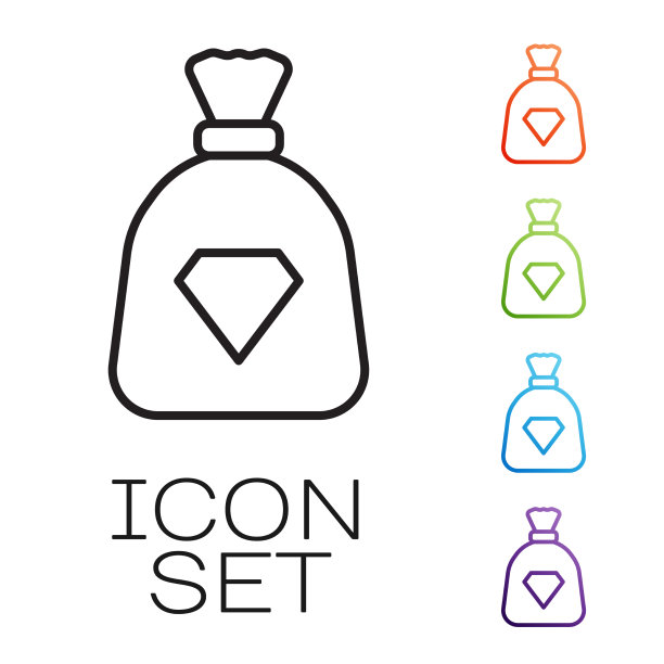 黑色线袋与宝石图标隔离在白色图片下载