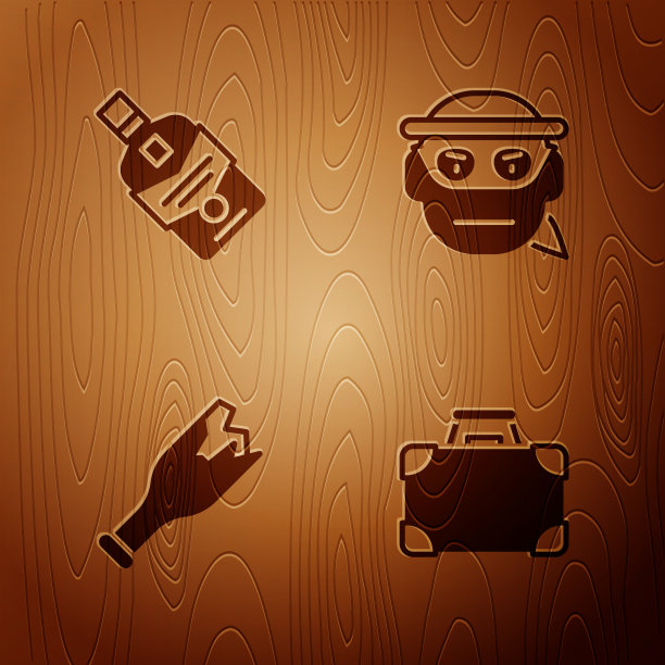 Set公事包和钱威士忌酒瓶破了图片下载