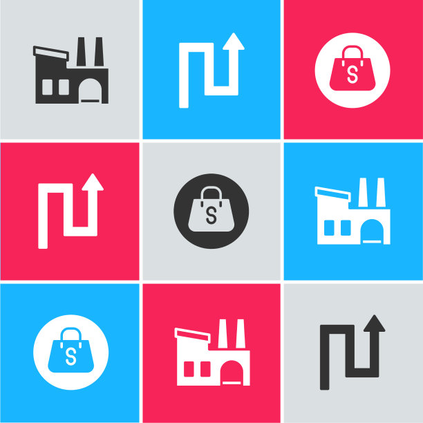 设置工厂箭头和购物袋与销售图标图片下载