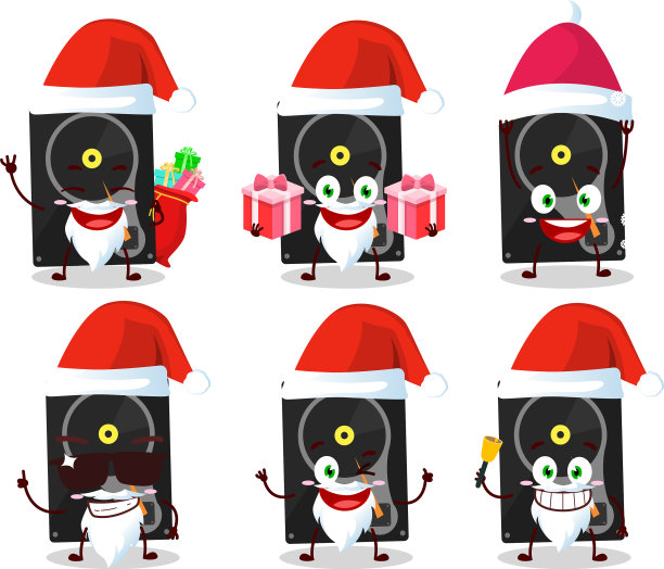 带有硬盘卡通的圣诞老人表情符号图片下载