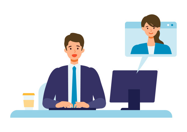 商人通过远程办公系统进行沟通的矢量图。图片下载