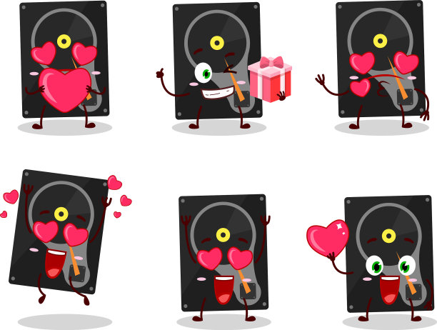 硬盘卡通人物，带有可爱的爱的表情图片下载