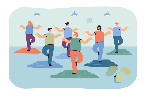 卡通女性在健身房练习瑜伽图片下载