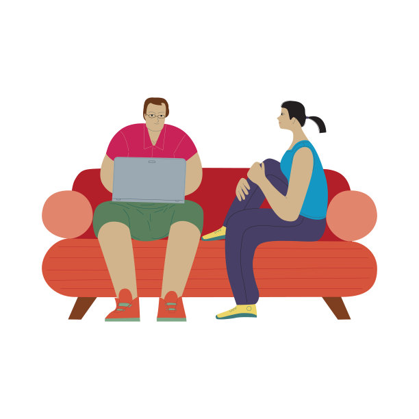 卡通人物正坐在沙发上干活图片下载