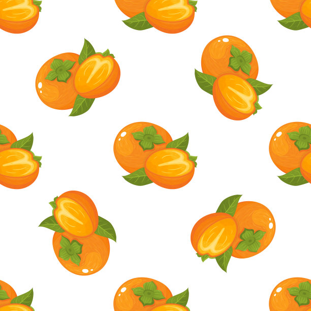 无缝的图案与新鲜明亮的柿子水果隔离在白色的背景。健康生活方式的夏季水果。有机水果。卡通风格。矢量插图的任何设计。图片下载