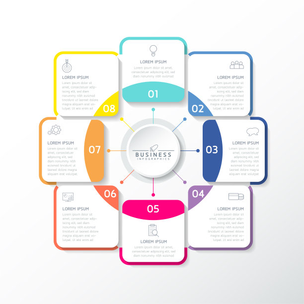 矢量插图，信息图形设计，模板，营销，信息，8个选项或步骤图片下载