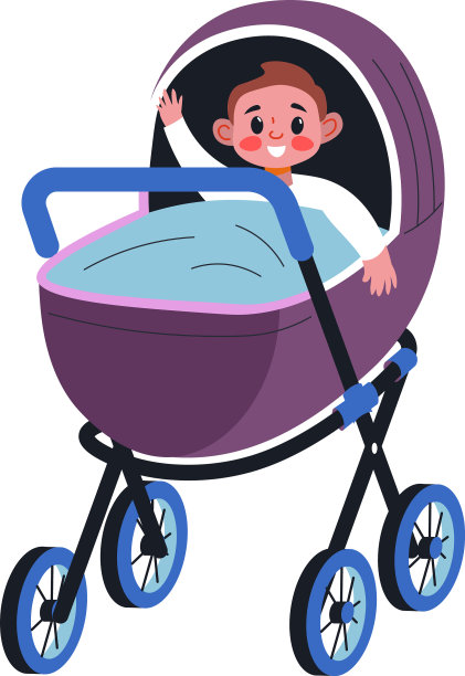 小男孩坐在婴儿车里，裹着毯子图片下载