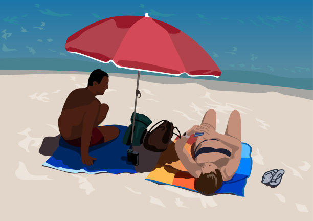 在沙滩上给人们做日光浴图片下载