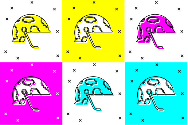 设置军事头盔图标孤立的颜色图片下载