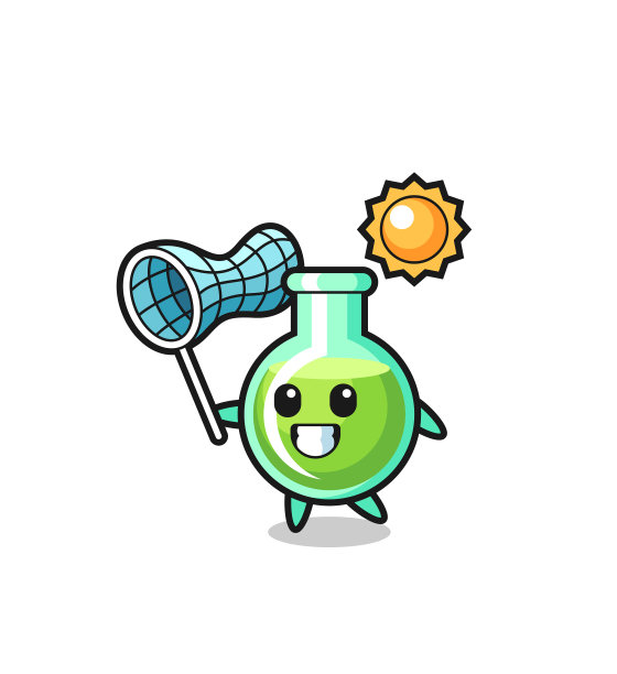 实验室烧杯吉祥物正在抓蝴蝶图片下载