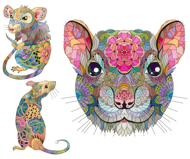 Zentangle程式化设置老鼠手绘花边图片下载