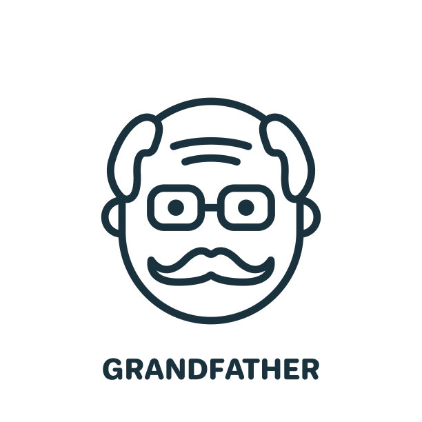 开心爷爷脸线图标。老年人线性象形文字。老祖父轮廓图标。退休的概念。可编辑的中风。孤立的矢量图图片下载