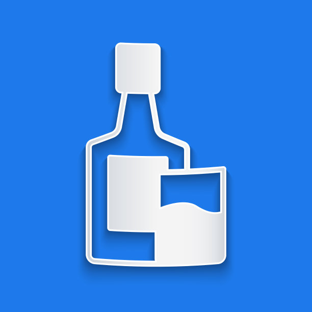 纸割的威士忌酒瓶和玻璃图标隔离图片下载