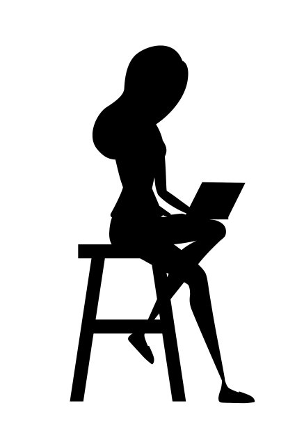 黑色剪影漂亮的女人坐在白色的椅子上图片下载