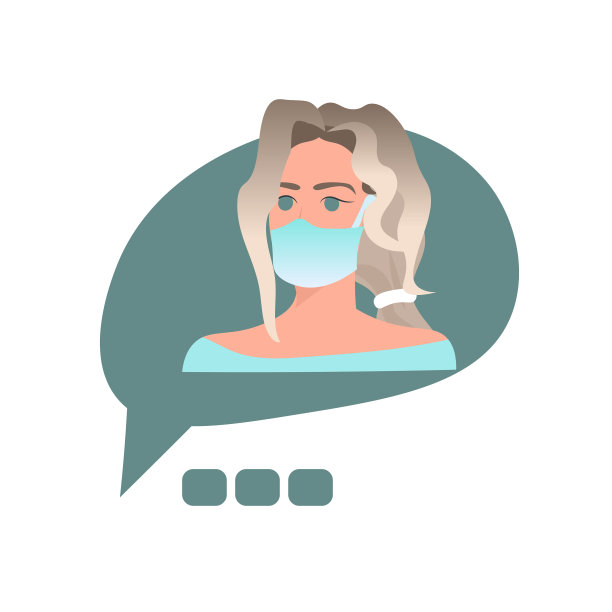 和戴着医用口罩的女孩聊泡泡图片下载