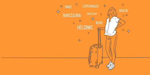 女孩拿着一个手提箱站在那里想图片下载