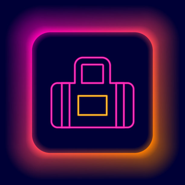 发光的霓虹灯线运动袋图标孤立在黑色图片下载