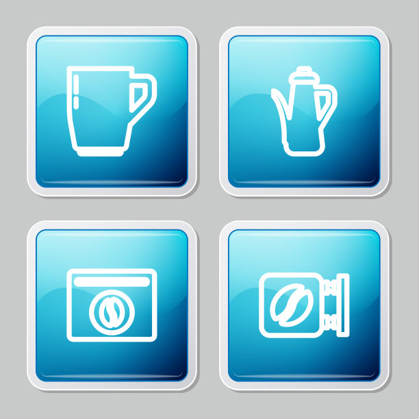 设置线咖啡杯茶壶袋咖啡豆和图片下载