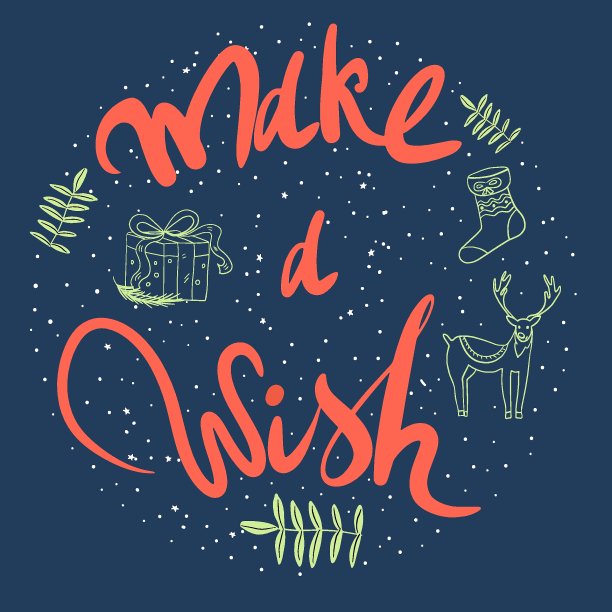 圆形设计圣诞节，涂鸦，字母许愿，礼物，圣诞袜子，鹿，涂鸦。图片下载